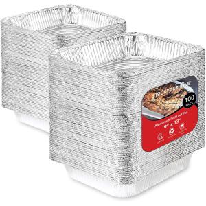 Stock Your Home Disposable Foil Pans with Lids (Set of 40) Heavy Duty Aluminum Pans with Lids (20) 9×13, (10) 8×8, (10) 1-Lb Baking Tins with Covers for Cooking, Heating, Storing, Holiday Dinner Meals(100 Pack)