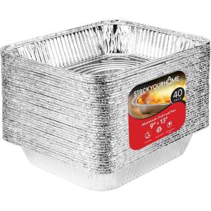 Stock Your Home Disposable Foil Pans with Lids (Set of 40) Heavy Duty Aluminum Pans with Lids (20) 9×13, (10) 8×8, (10) 1-Lb Baking Tins with Covers for Cooking, Heating, Storing, Holiday Dinner Meals(40 Pack)