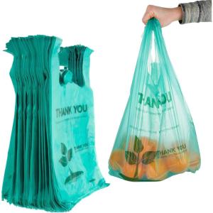 Stock Your Home Eco Grocery Bags Disposable T-Shirt Thank You Bag with Handles for Supermarket, Groceries, Produce, Shopping(100 Count)
