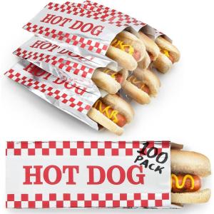 Stock Your Home Hot Dog Wrappers Foil Laminated Paper (100 Pack) Grease Resistant Red Checkered Hot Dog Sleeves Foil, Bulk Hot Dog Bags for Carnival Themed Party, Food Cart, Concession Stand(100 Pack)