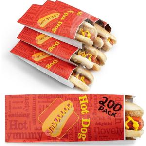 Stock Your Home Hot Dog Wrappers Foil Laminated Paper (200 Pack) Grease Resistant Red Hot Dog Sleeves Foil, Bulk Hot Dog Bags for Carnival Themed Party, Food Cart, Concession Standats, Grubhub