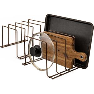 Stock Your Home Kitchen Cabinet Organizer, Bronze (2 Pack) Steel Baking Sheet Holder with 4 Slots for Cabinet, Bakeware Organizer, Divider for Cutting Boards, Pot Lids, Pan Lids, Cookie Sheets(Dark Bronze)