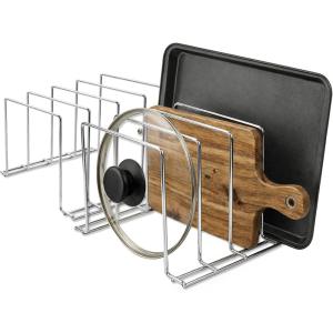 Stock Your Home Kitchen Cabinet Organizer, Bronze (2 Pack) Steel Baking Sheet Holder with 4 Slots for Cabinet, Bakeware Organizer, Divider for Cutting Boards, Pot Lids, Pan Lids, Cookie Sheets(Chrome)