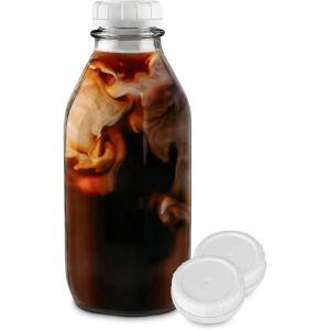 Stock Your Home Liter Glass Milk Bottles (2 Pack) – 32-Oz Milk Jars with Lids – Food Grade Glass Bottles – Dishwasher Safe – Bottles for Milk, Buttermilk, Honey, Maple Syrup, Jam, BBQ Sauce(32oz (1 Pack))