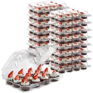 Stock Your Home Mini Disposable Plastic Cupcake Containers (40 Pack) 12 – Count Tray Compartment, Small or Mini Cupcakes Box/Holder/Carrier with Clear Connected Dome Lid, BPA Free(40)