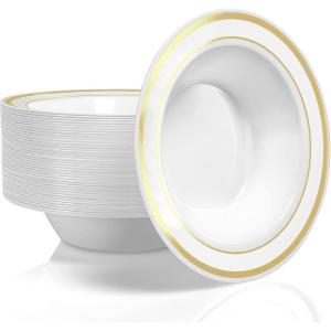 Stock Your Home Plastic Party Bowls (50 Pack) 12 Oz Elegant Disposable Dinnerware – Fancy Shatterproof Tableware for Catering, Holidays, Parties Supplies, Weddings, Catering, and Everyday Use (Silver)(Gold)