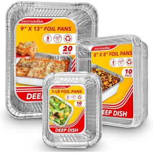 Stock Your Home (Set of 40) Aluminum Pans Disposable, (20) 9×13, (10) 8×8, (10) 1-Lb Heavy Duty Foil Pans, Baking Tins, Cooking Trays, Large and Small Catering Food Containers for Roasting, Serving