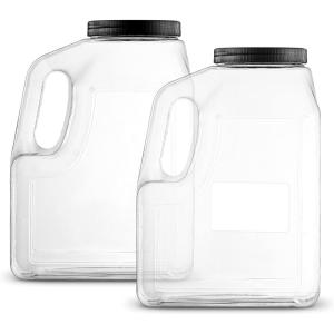 Stock Your Home Wide Mouth Gallon Jugs (2 Pack) – 128 Ounce Rectangular Oblong Gallon Container – Clear Plastic Jugs with Handle for Home, Commercial or Restaurant Use