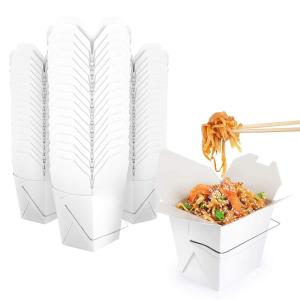 Takeout Food Containers with Handle 8 Oz White Microwaveable Mini Chinese Take Out Box (50 Pack) Leak and Grease Resistant Stackable To Go Boxes – Recyclable Food Containers – Party Favor Boxes(8 Oz.)