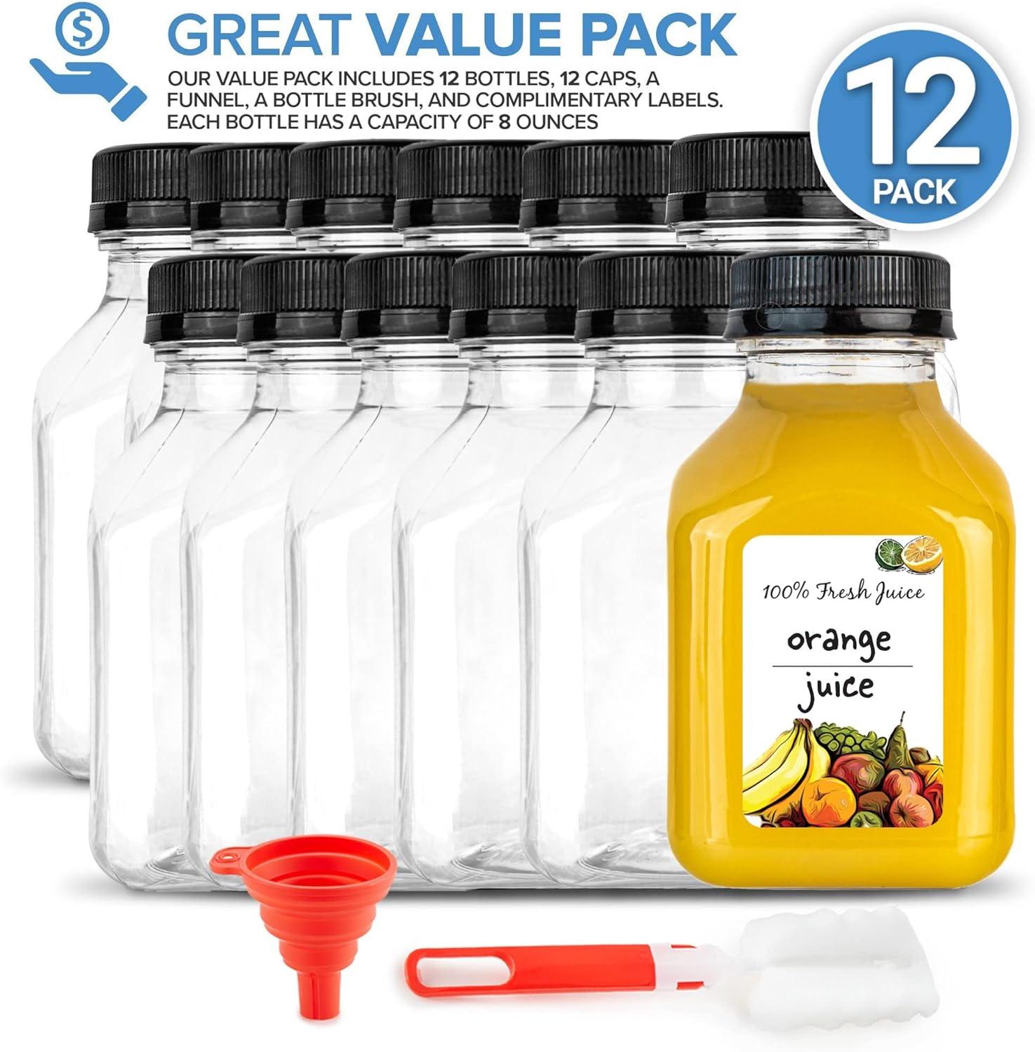 imageJuice Bottles with Caps for Juicing amp Smoothies Reusable Clear Empty Plastic Caps 8 Ounce Drink Containers Mini Fridge Juicer Shots Small Water Bulk oz 48 Pack8 oz 12 Count