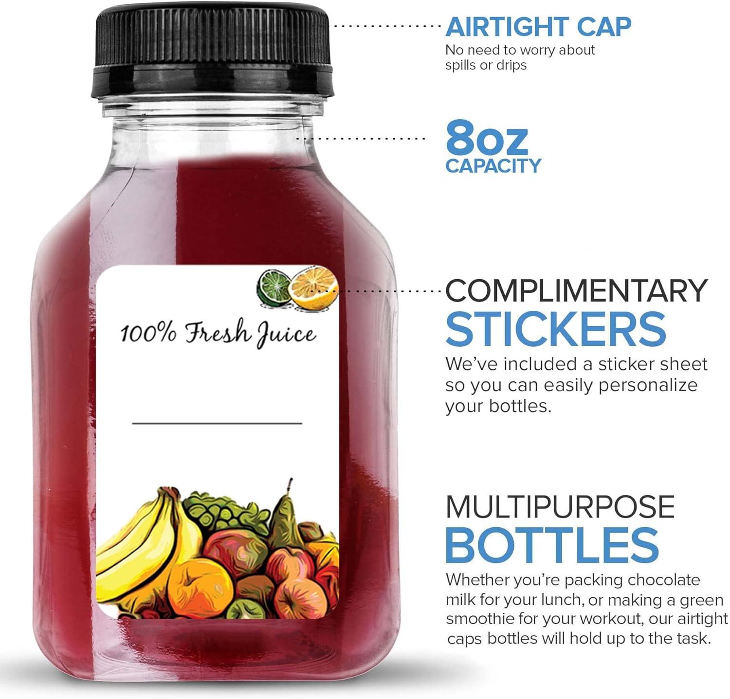 imageJuice Bottles with Caps for Juicing amp Smoothies Reusable Clear Empty Plastic Caps 8 Ounce Drink Containers Mini Fridge Juicer Shots Small Water Bulk oz 48 Pack8 oz 48 Count