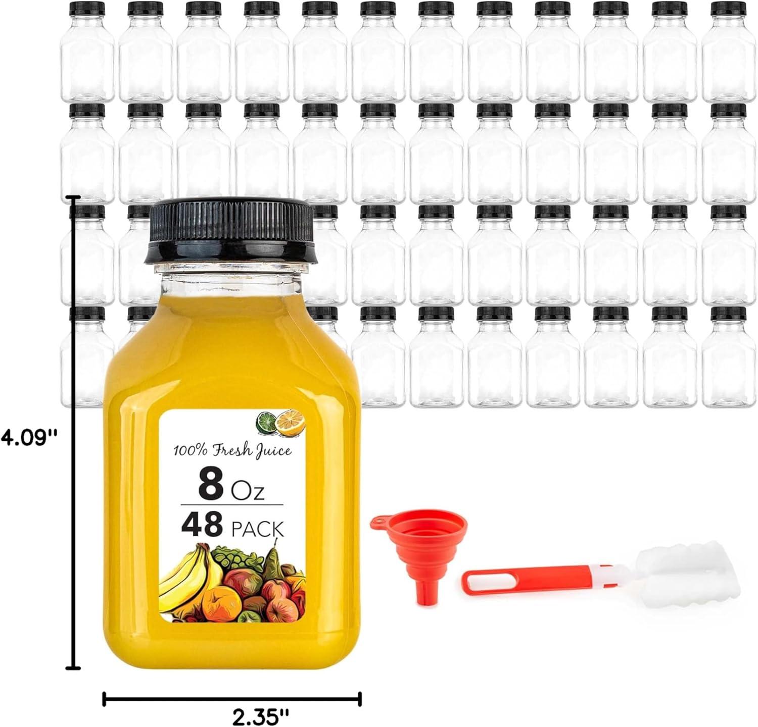 imageJuice Bottles with Caps for Juicing amp Smoothies Reusable Clear Empty Plastic Caps 8 Ounce Drink Containers Mini Fridge Juicer Shots Small Water Bulk oz 48 Pack8 oz 48 Count
