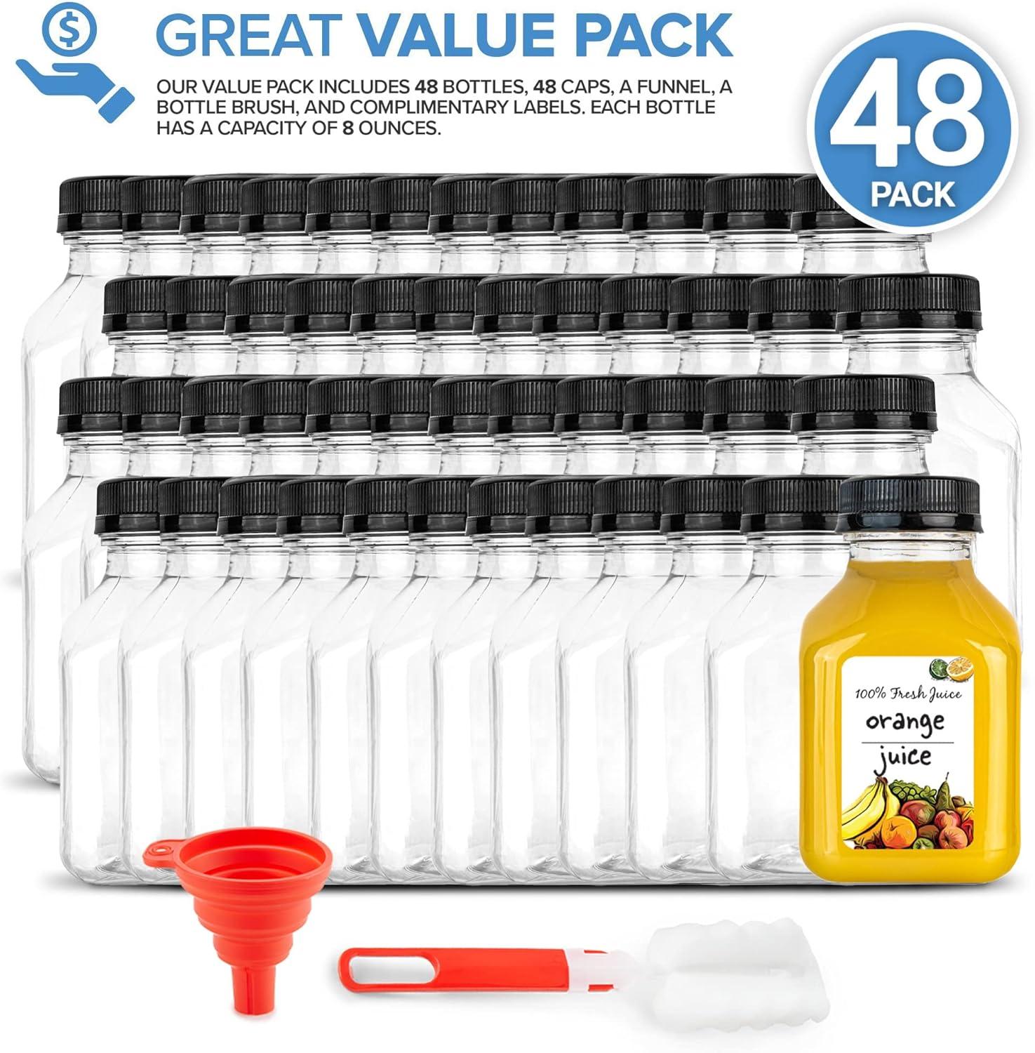 imageJuice Bottles with Caps for Juicing amp Smoothies Reusable Clear Empty Plastic Caps 8 Ounce Drink Containers Mini Fridge Juicer Shots Small Water Bulk oz 48 Pack8 oz 48 Count