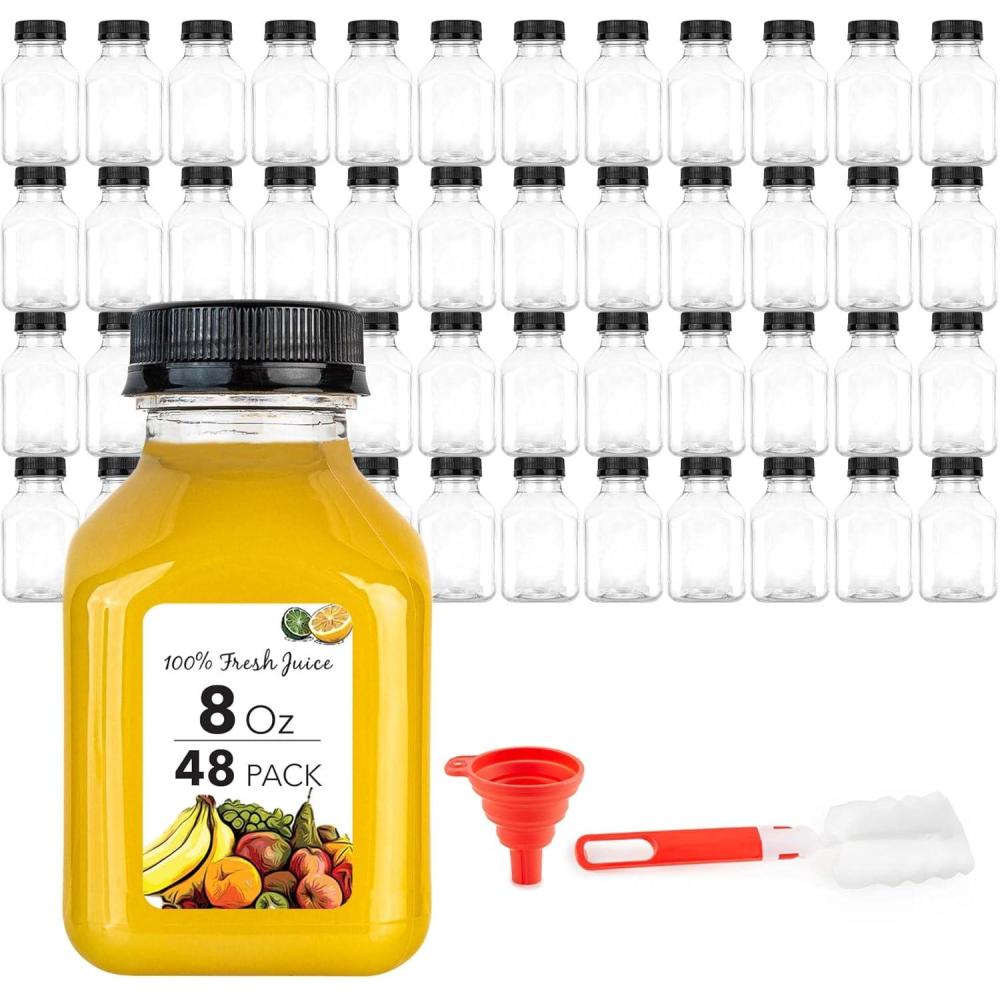 imageJuice Bottles with Caps for Juicing amp Smoothies Reusable Clear Empty Plastic Caps 8 Ounce Drink Containers Mini Fridge Juicer Shots Small Water Bulk oz 48 Pack8 oz 48 Count