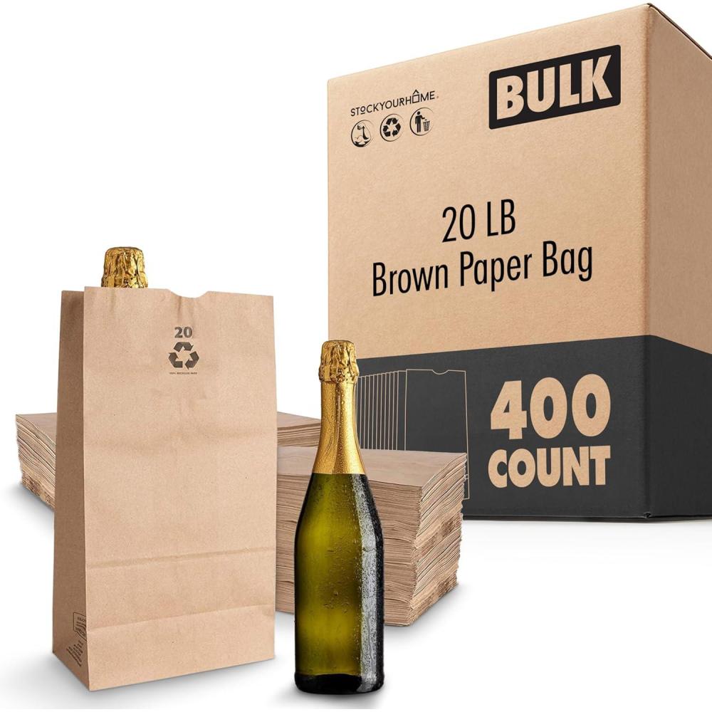 imageStock Your Home 20 Lb Kraft Big Brown Paper Bags 100 Count Bulk Disposable Liquor Bottle Sacks Extra Large Size Blank Bag Good for Big Lunch Grocery Food Shopping and Arts amp Crafts Projects400