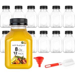 Juice Bottles with Caps for Juicing & Smoothies, Reusable Clear Empty Plastic Caps, 8 Ounce Drink Containers Mini Fridge, Juicer Shots, Small Water Bulk oz (48 Pack)(8 oz – 12 Count)