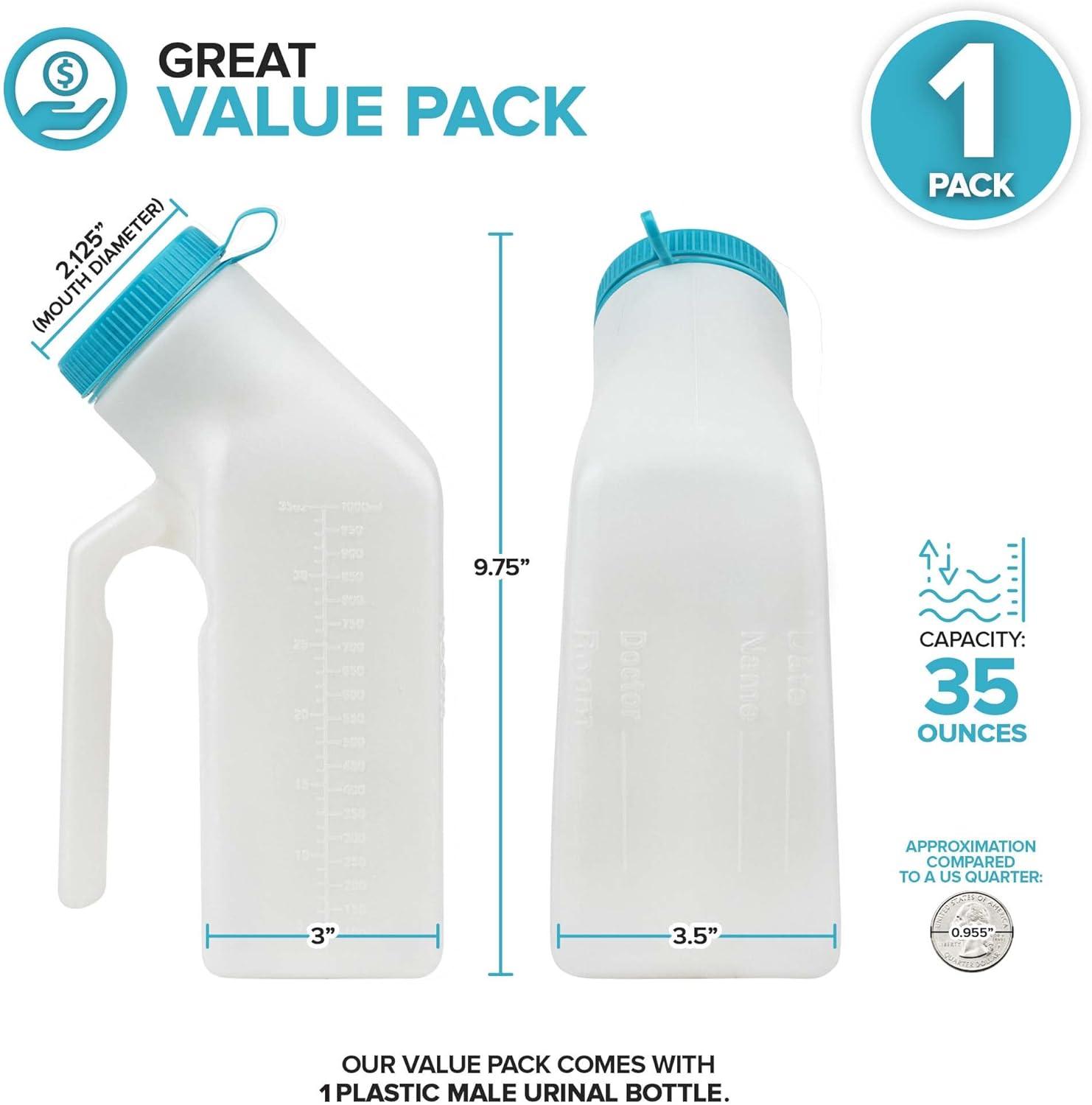 imageMale Urine Bottles 2 Pack 35 oz Portable Urinals for Men Spill Proof Nighttime Pee Bottles for Men with ScrewOn Lid Travel Urinals for Seniors with EasytoRead Measurement Lines1