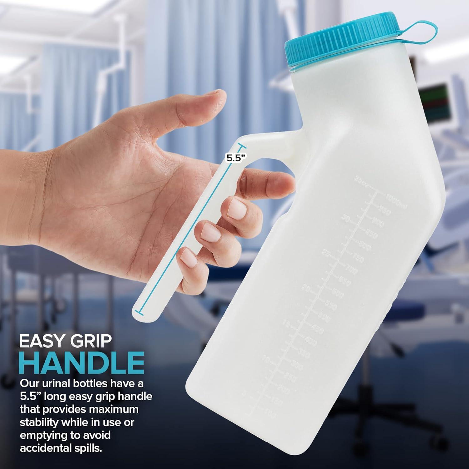 imageMale Urine Bottles 2 Pack 35 oz Portable Urinals for Men Spill Proof Nighttime Pee Bottles for Men with ScrewOn Lid Travel Urinals for Seniors with EasytoRead Measurement Lines1