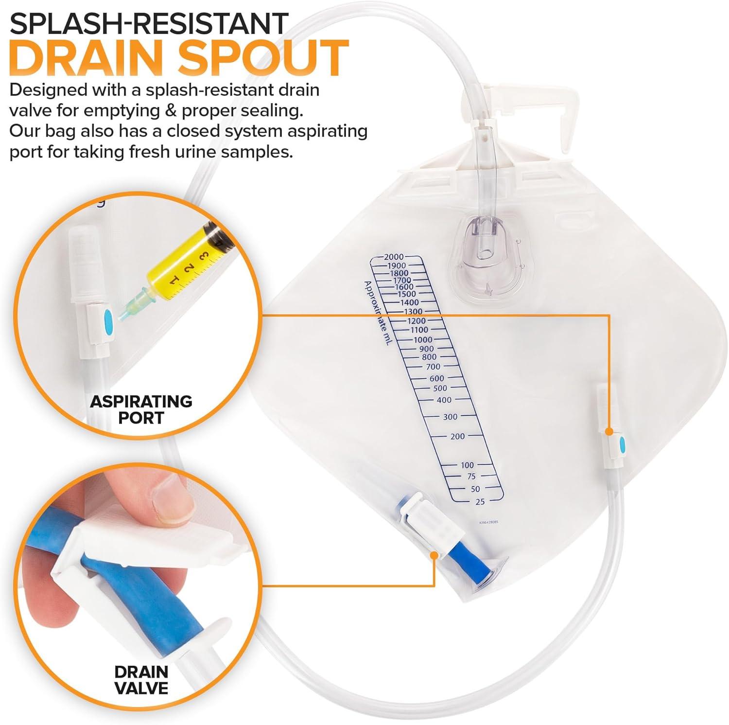 imageRUSCH Urine Drainage Bag with 18 Extended Tube 5 Pack Urine Bag with AntiReflux Chamber with SplashResistant Drain Spout 2000 mL Vinyl Urine Bags for Men 40 Tube Drainage Stock Your Home5 Pack