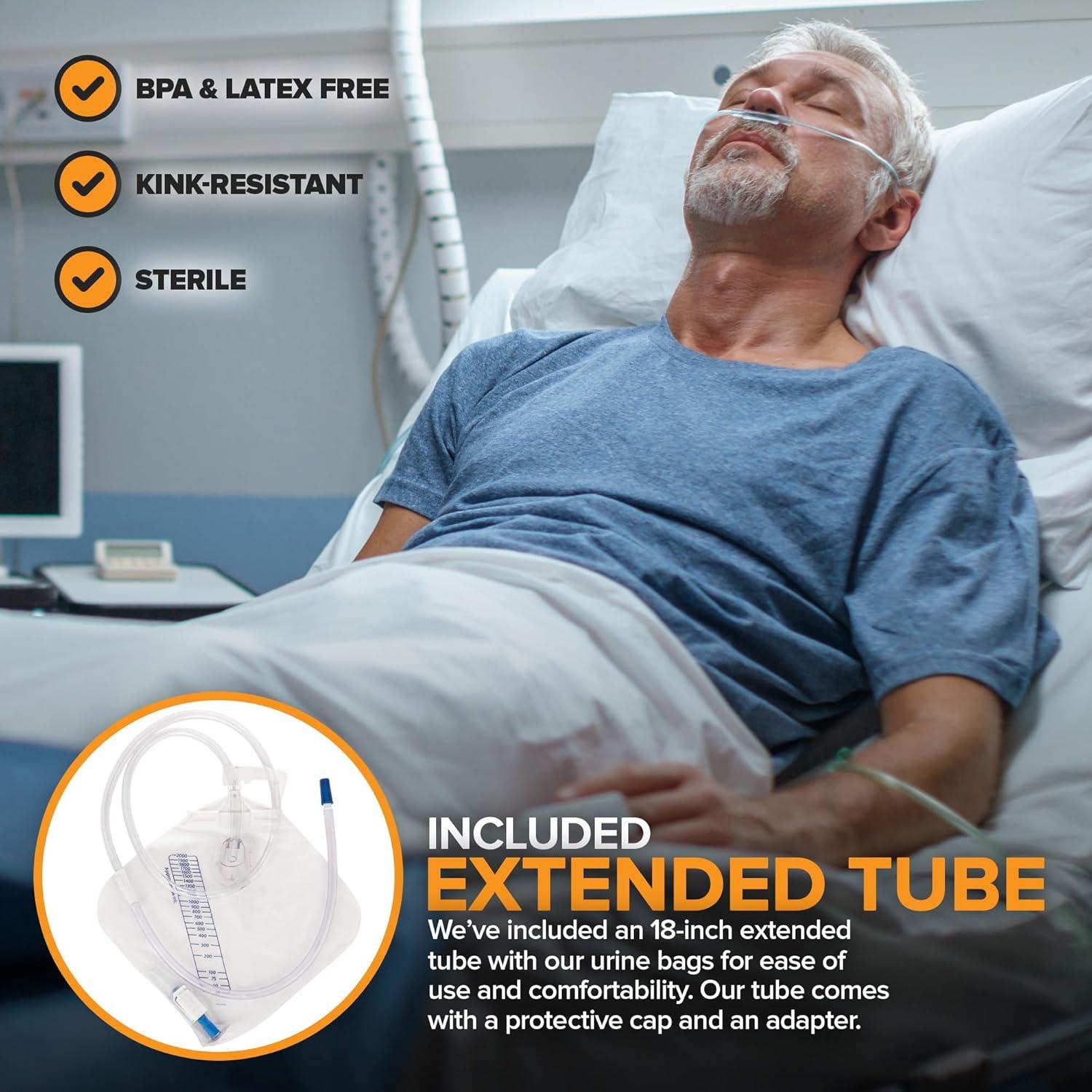 imageRUSCH Urine Drainage Bag with 18 Extended Tube 5 Pack Urine Bag with AntiReflux Chamber with SplashResistant Drain Spout 2000 mL Vinyl Urine Bags for Men 40 Tube Drainage Stock Your Home5 Pack