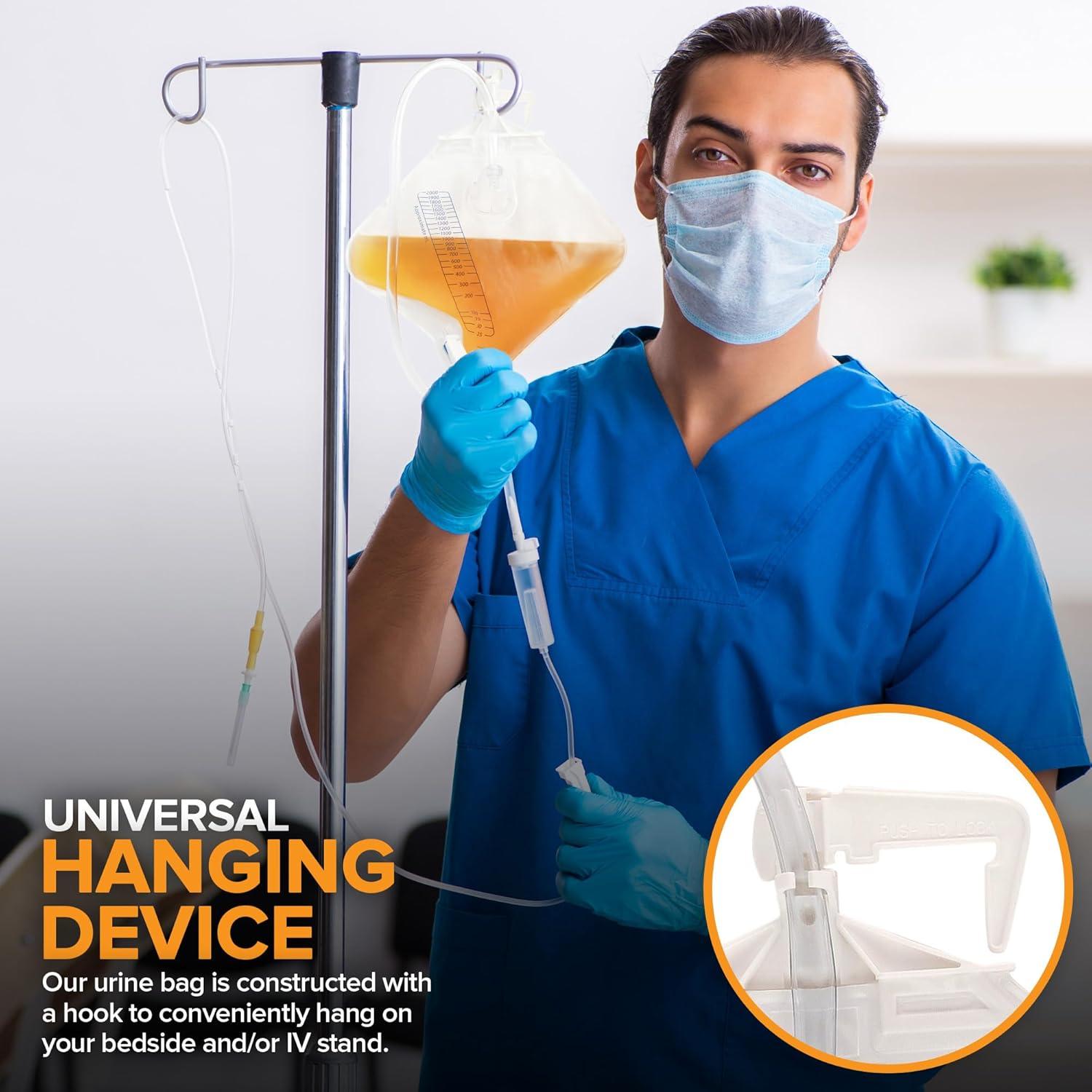 imageRUSCH Urine Drainage Bag with 18 Extended Tube 5 Pack Urine Bag with AntiReflux Chamber with SplashResistant Drain Spout 2000 mL Vinyl Urine Bags for Men 40 Tube Drainage Stock Your Home5 Pack