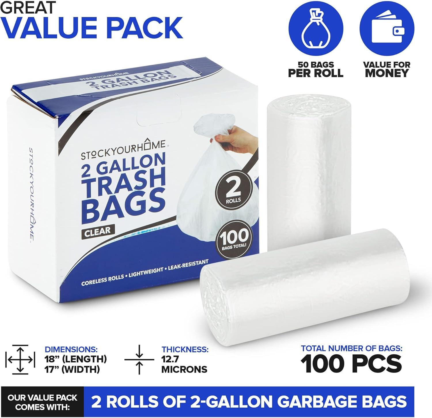 imageStock Your Home 2 Gallon Unscented Small Garbage Bags 100 Count Leakproof Versatile Usage GrabnGo100 Pack