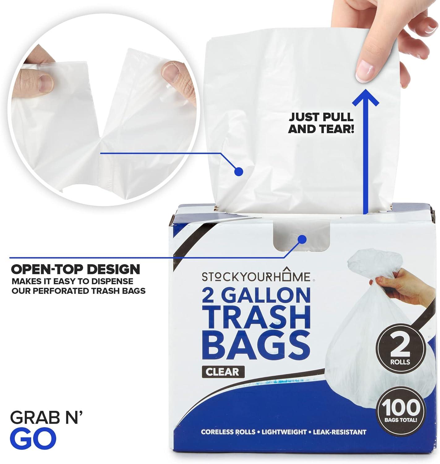 imageStock Your Home 2 Gallon Unscented Small Garbage Bags 100 Count Leakproof Versatile Usage GrabnGo100 Pack