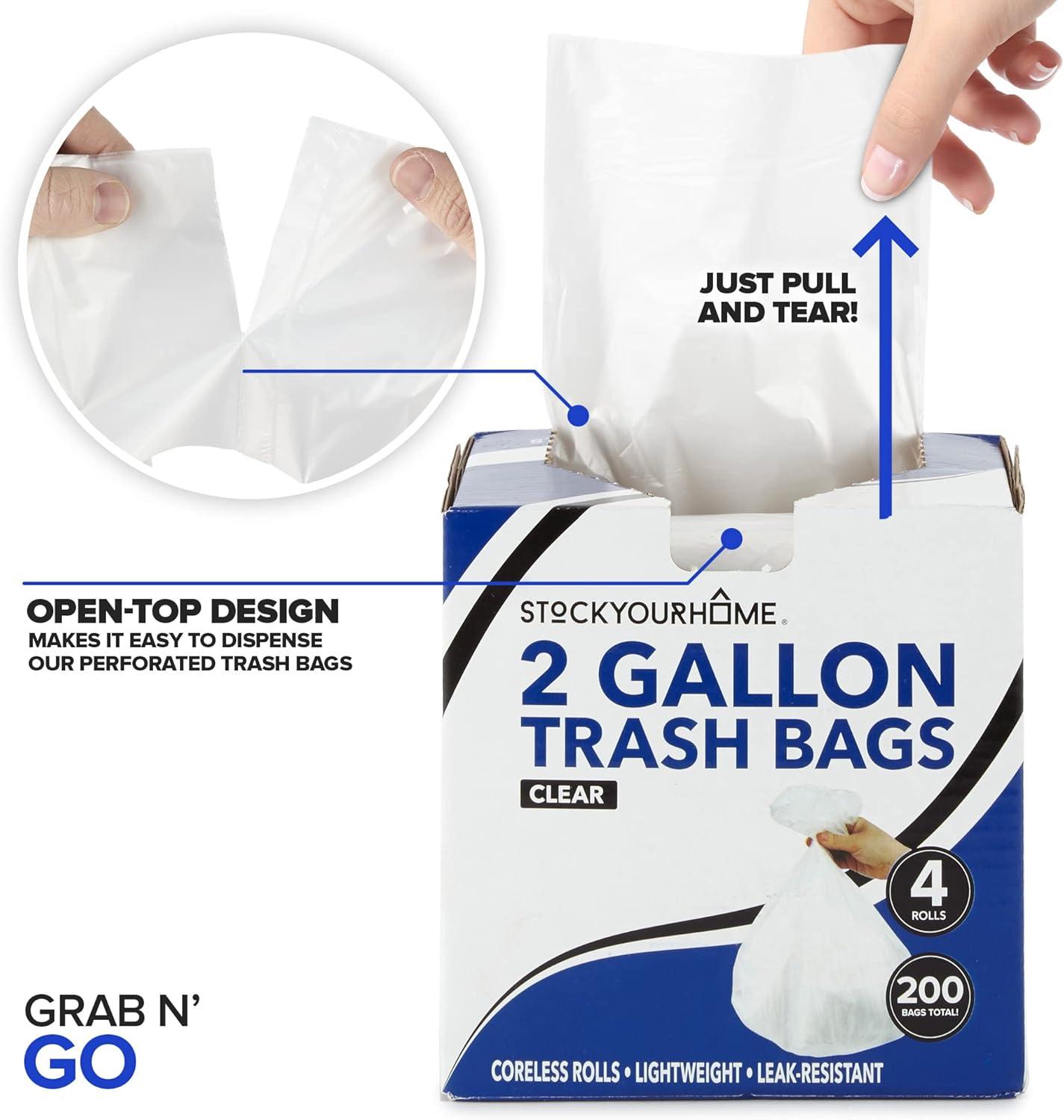imageStock Your Home 2 Gallon Unscented Small Garbage Bags 100 Count Leakproof Versatile Usage GrabnGo200 Pack