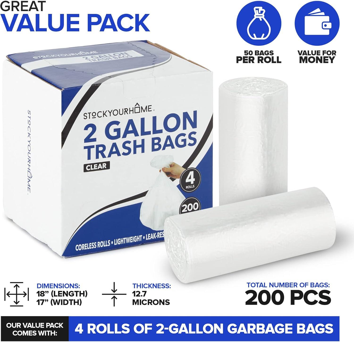 imageStock Your Home 2 Gallon Unscented Small Garbage Bags 100 Count Leakproof Versatile Usage GrabnGo200 Pack