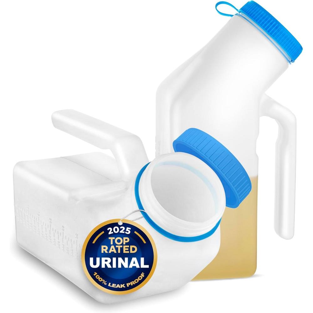 imageMale Urine Bottles 2 Pack 35 oz Portable Urinals for Men Spill Proof Nighttime Pee Bottles for Men with ScrewOn Lid Travel Urinals for Seniors with EasytoRead Measurement Lines2