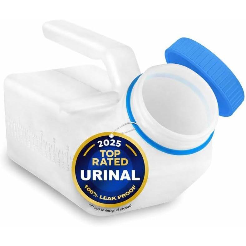 imageMale Urine Bottles 2 Pack 35 oz Portable Urinals for Men Spill Proof Nighttime Pee Bottles for Men with ScrewOn Lid Travel Urinals for Seniors with EasytoRead Measurement Lines1