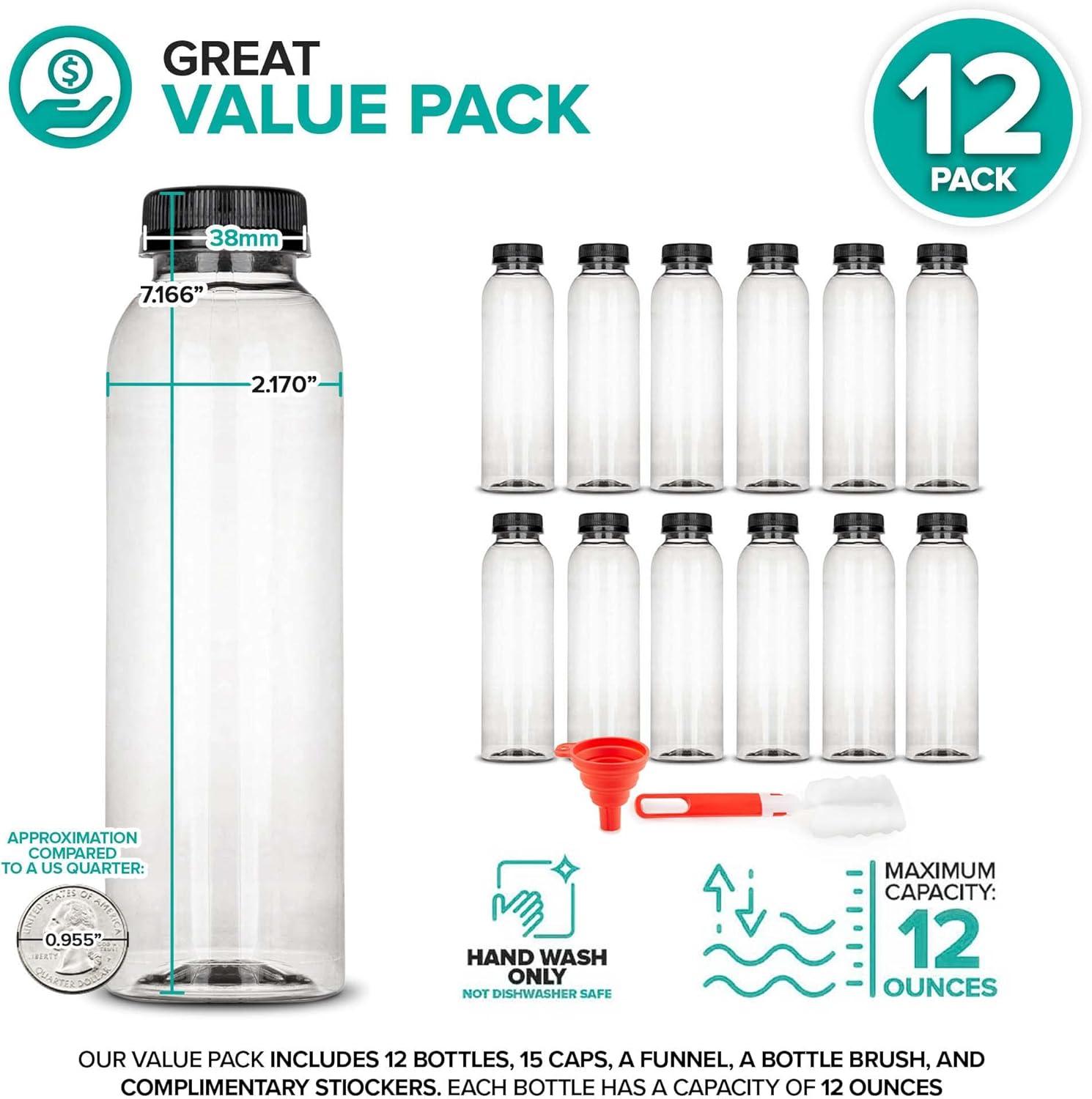 imageStock Your Home 12 Oz Round Plastic Bottles with Tamper Proof Caps 12 Pack Clear Refillable Bottles
