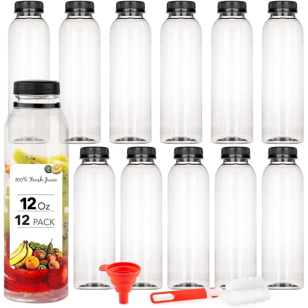 imageStock Your Home 12 Oz Round Plastic Bottles with Tamper Proof Caps 12 Pack Clear Refillable Bottles