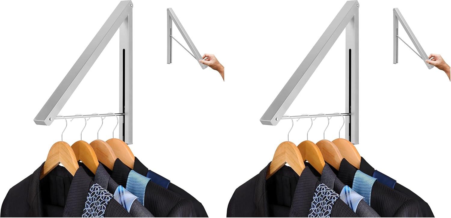 imageSingle Foldable Clothing Rack WallMounted Retractable Clothes Hanger for Laundry Dryer Room Hanging Drying Rod Small Collapsible Folding Garment Racks Dorm Accessories ChromeChrome