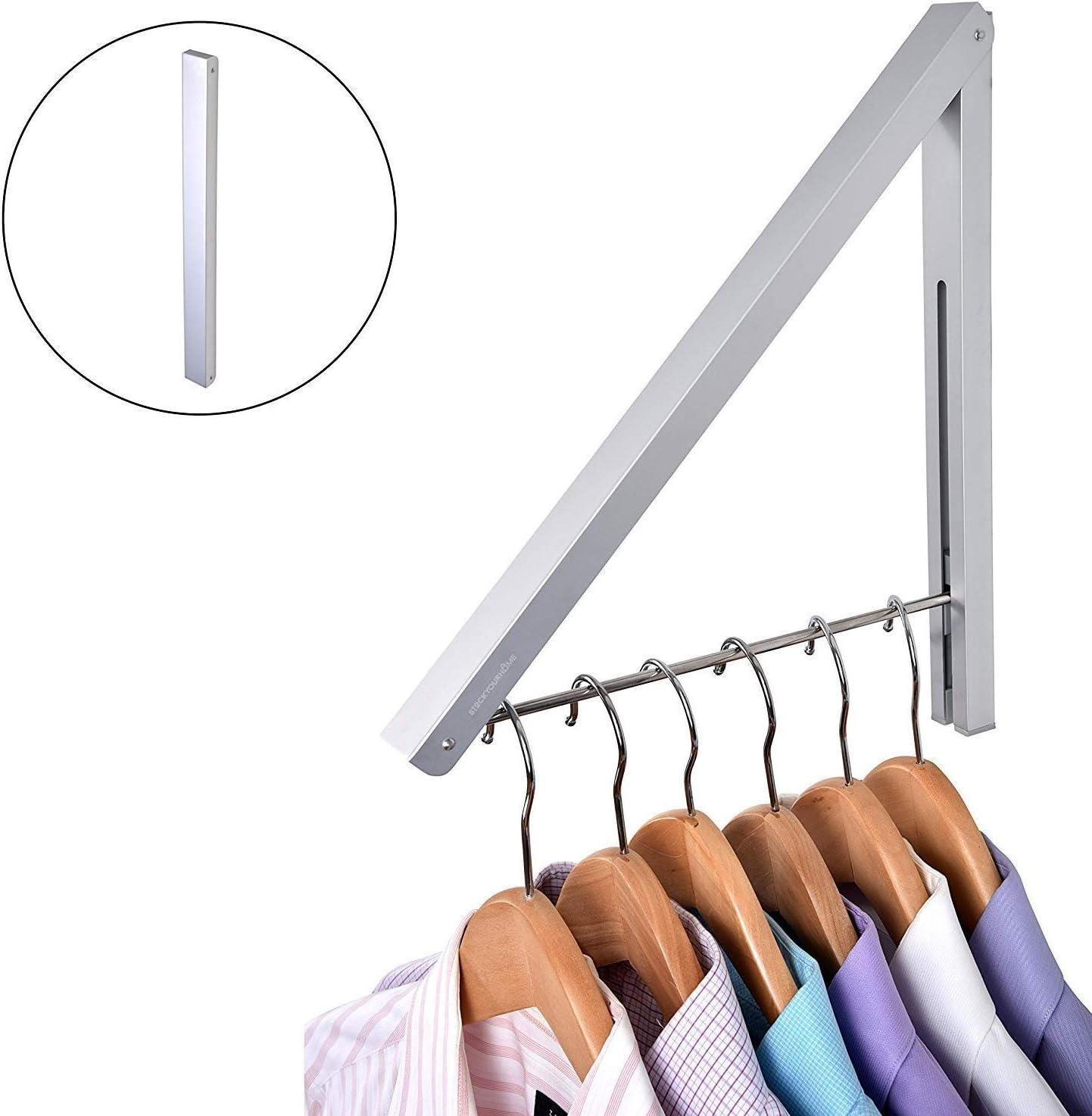 imageSingle Foldable Clothing Rack WallMounted Retractable Clothes Hanger for Laundry Dryer Room Hanging Drying Rod Small Collapsible Folding Garment Racks Dorm Accessories ChromeChrome