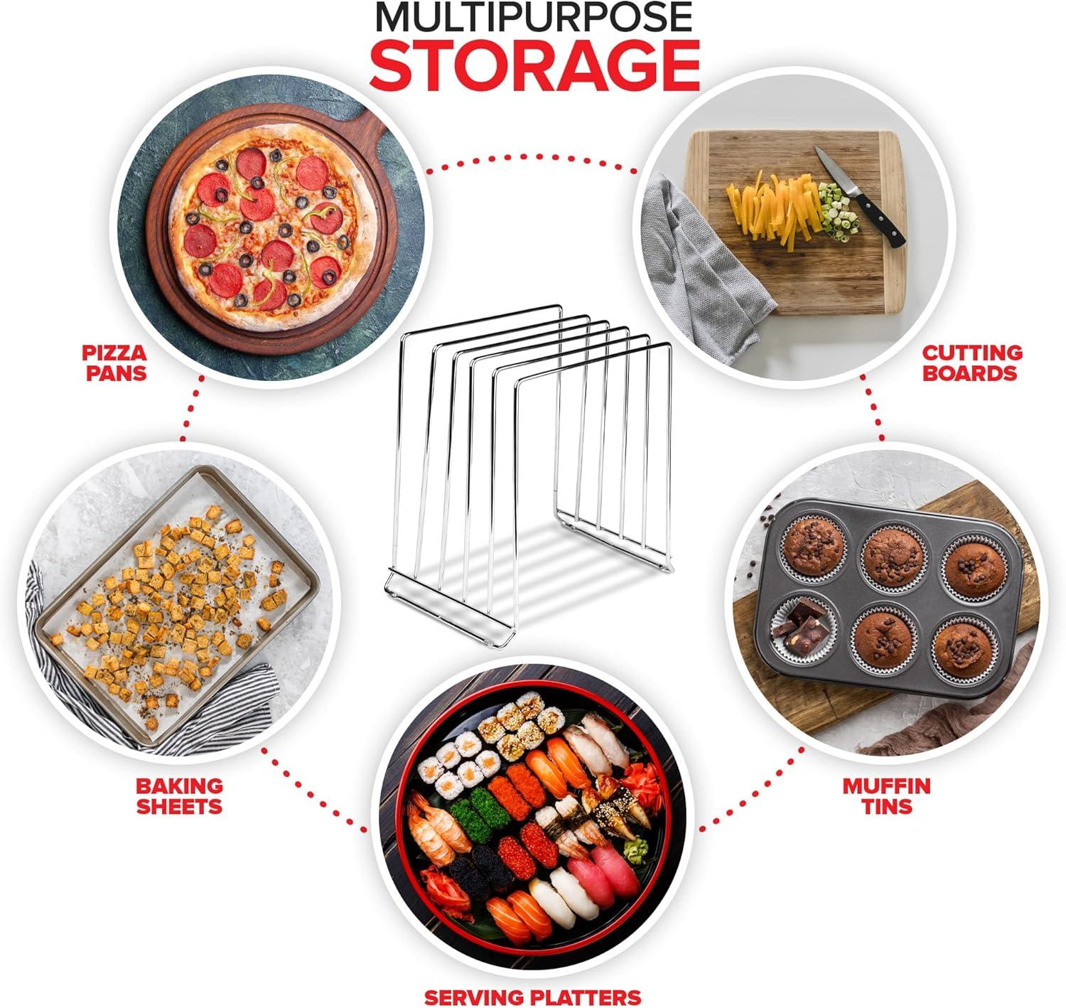 imageStock Your Home Chrome 2 Pack Extra Tall Steel Baking Pan Organizer Rack for Cabinet Storage or Kitchen Counter Cookie Baking Sheet Organizer with Dividers Muffin Tin and Cutting Board HolderChrome