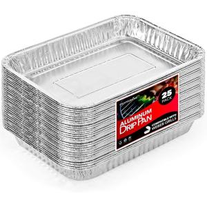 Stock Your Home 1.25” Aluminum Drip Pan (25 Count) Disposable Foil Liner, Compatible with Weber Grills, Dripping Pans, BBQ Grease Tray to Catch Oil, Outdoor Weber Grill Accessories(7.5″ x 5″)