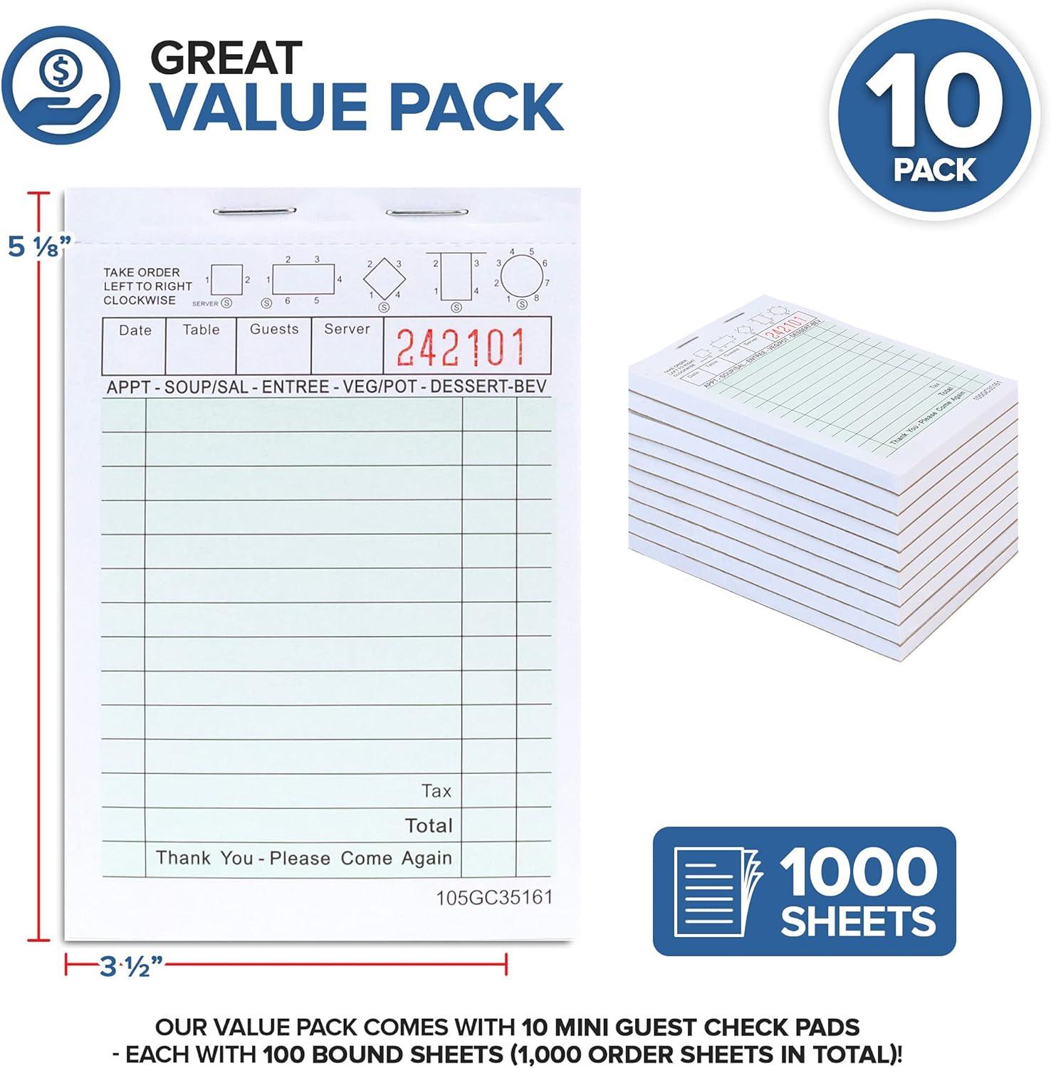 3.25 x 5.125 Mini Guest Check Pads (10 Pack) – Small Detachable Checks ...