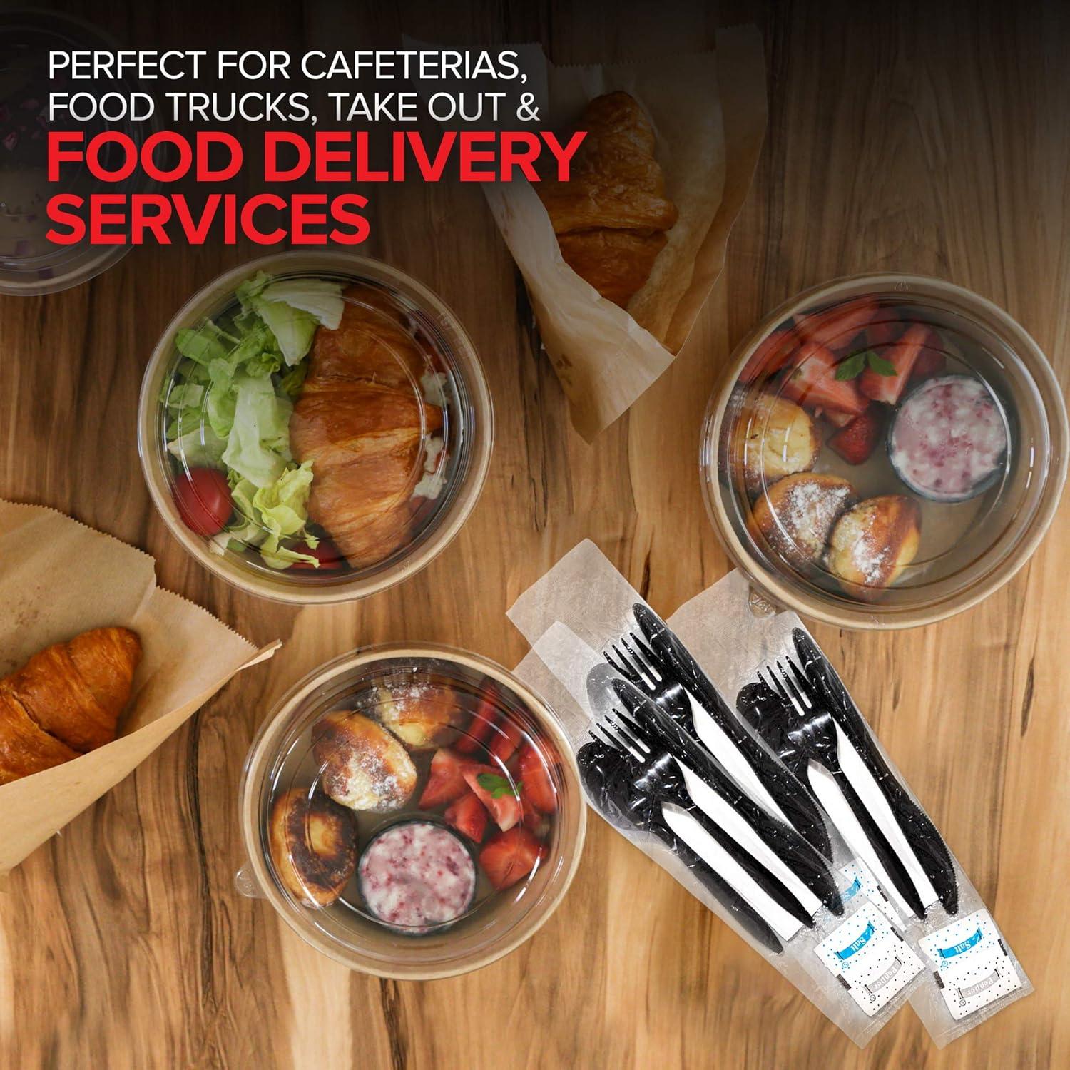 imageIndividually Wrapped Plastic Cutlery Set with Napkin Salt amp Pepper Packets in Black 50 Count Prewrapped Disposable Silverware Bags Bulk Utensils Fork Knife and Spoon for Togo EatingBlack