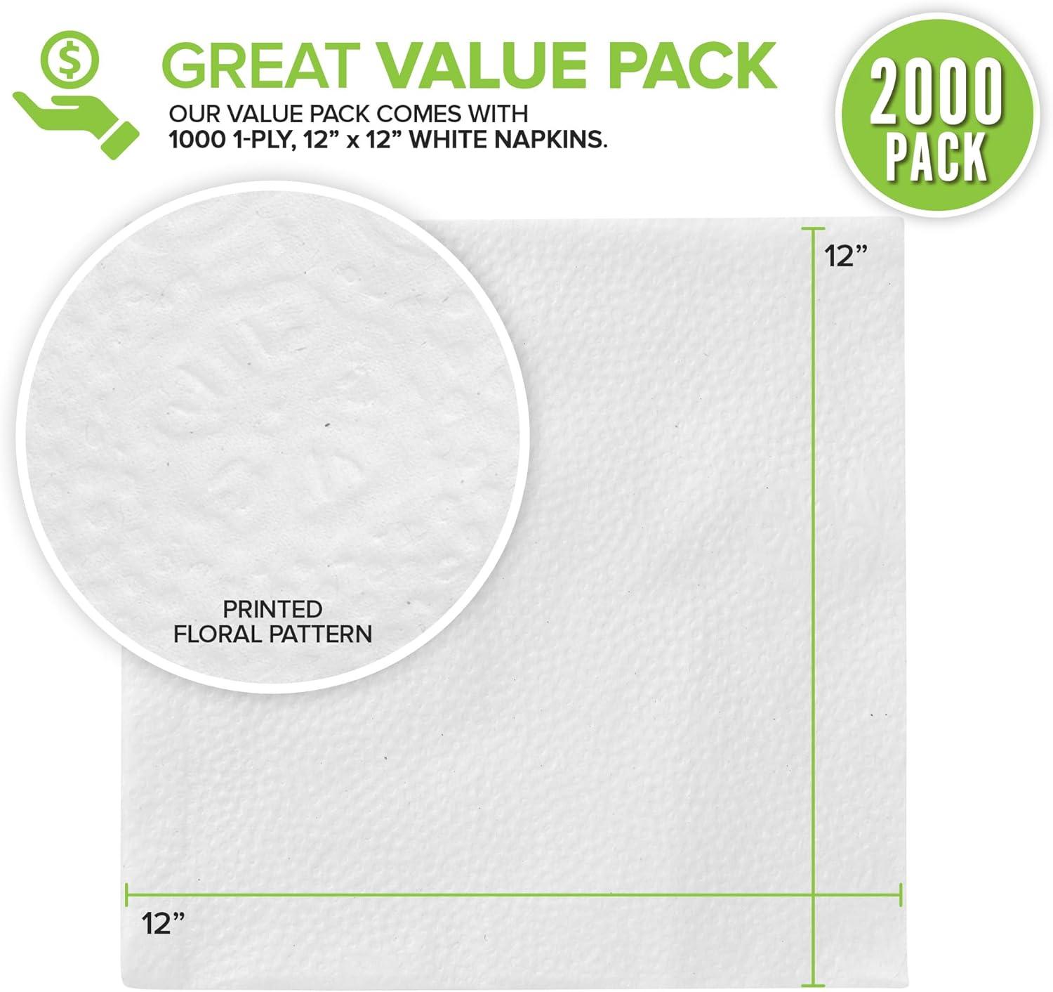 imageStock Your Home 12 Inch Disposable Napkins 1 Ply White Dinner Napkins Paper Napkins for Dinner Parties Crafts Daily Use 1000 Pack2000 Count