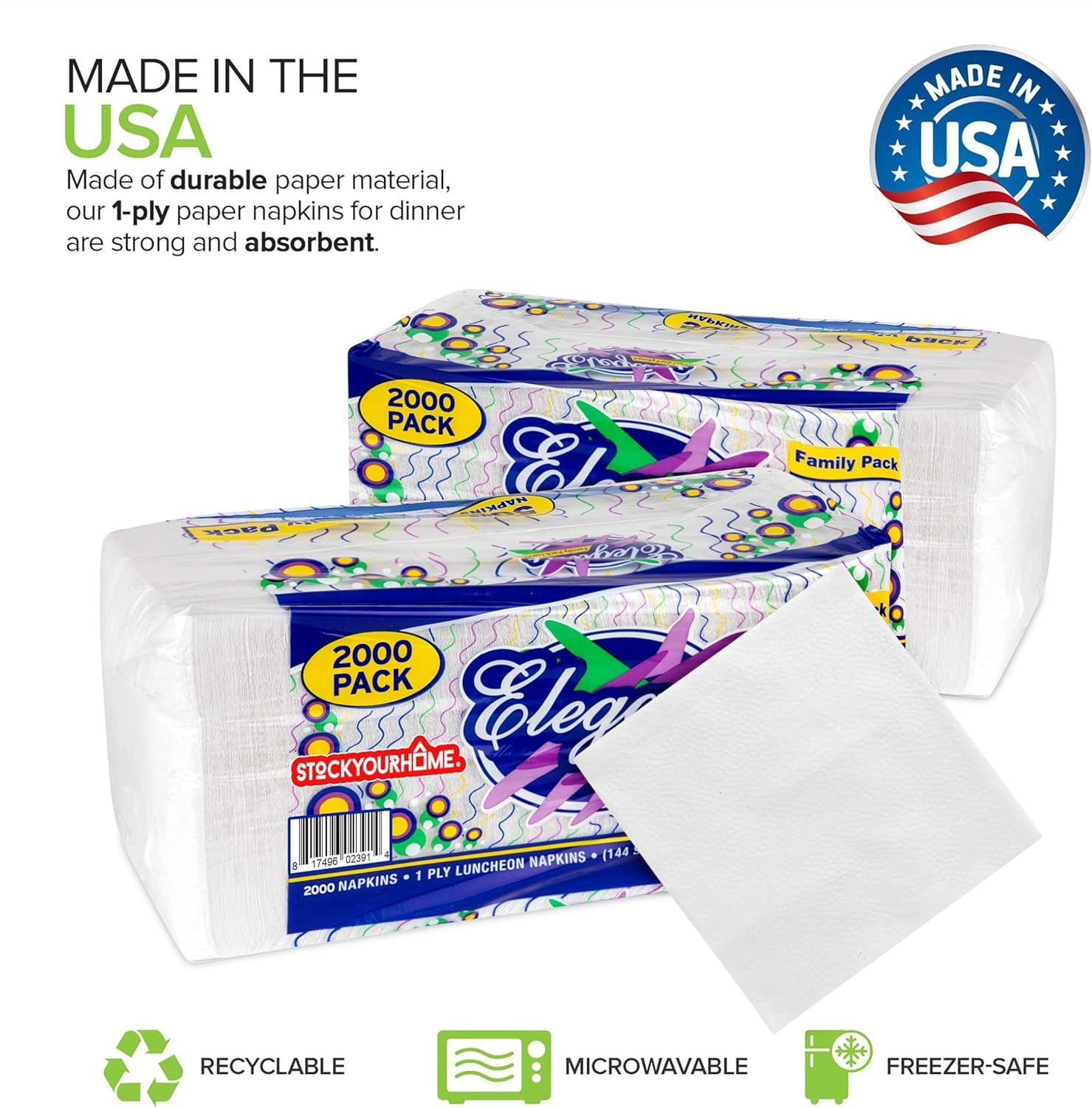 imageStock Your Home 12 Inch Disposable Napkins 1 Ply White Dinner Napkins Paper Napkins for Dinner Parties Crafts Daily Use 1000 Pack2000 Count