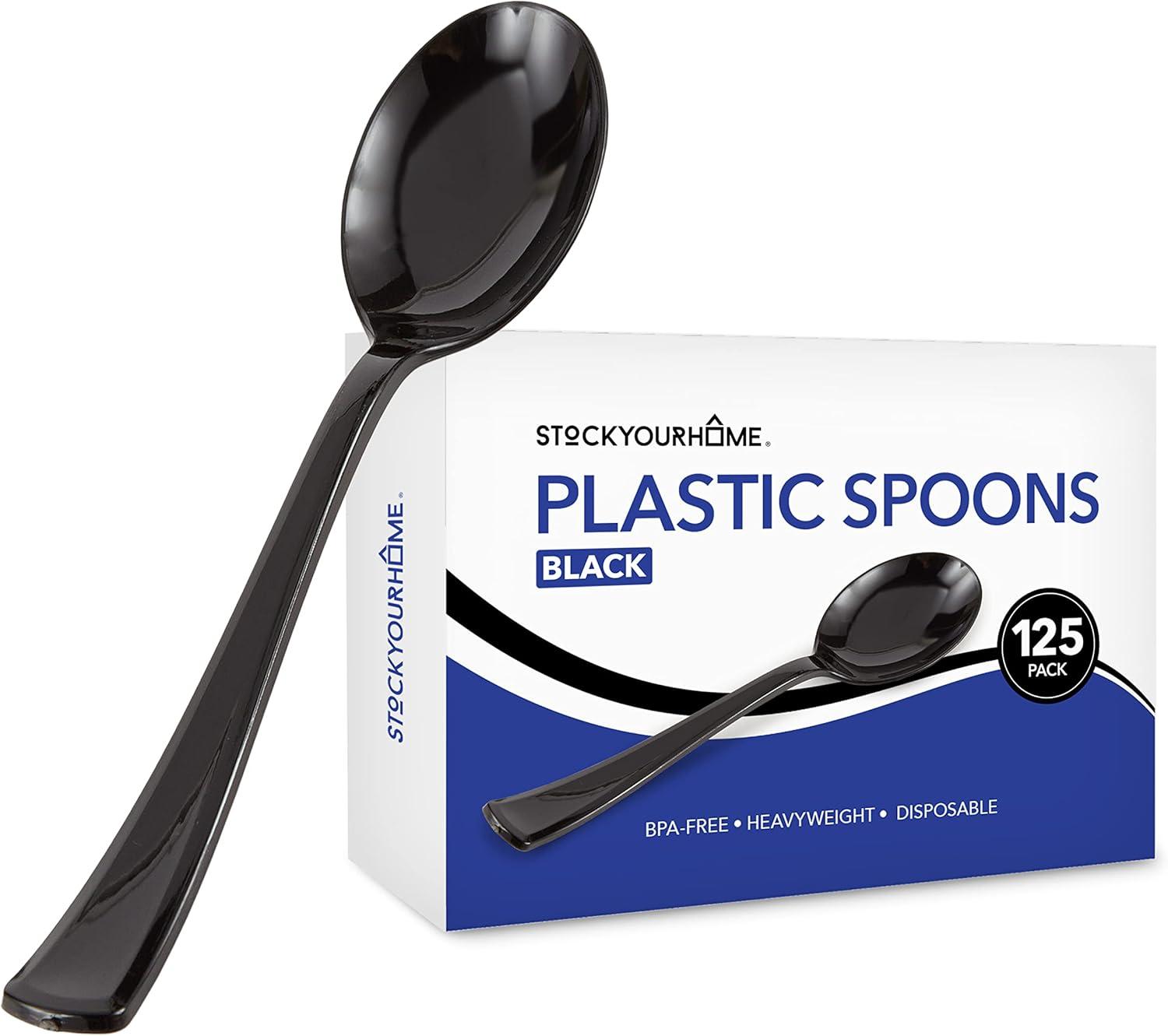 image125Count Plastic Forks Disposable Silverware for Dinner Heavy Duty Utensils Heavyweight Party Flatware Bulk Cutlery in Black Stock Your HomeBlack