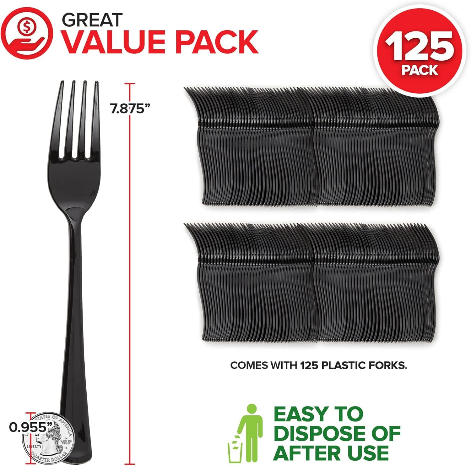 image125Count Plastic Forks Disposable Silverware for Dinner Heavy Duty Utensils Heavyweight Party Flatware Bulk Cutlery in Black Stock Your HomeBlack