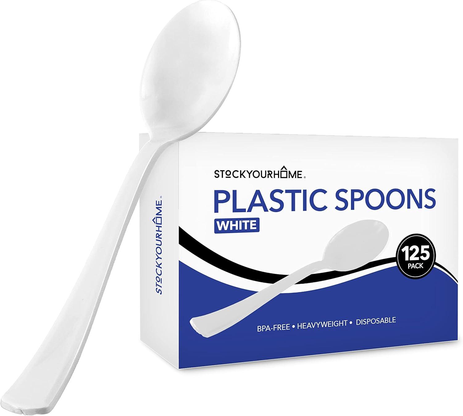 image125Count Plastic Forks Disposable Silverware for Dinner Heavy Duty Utensils Heavyweight Party Flatware Bulk Cutlery in Black Stock Your HomeWhite