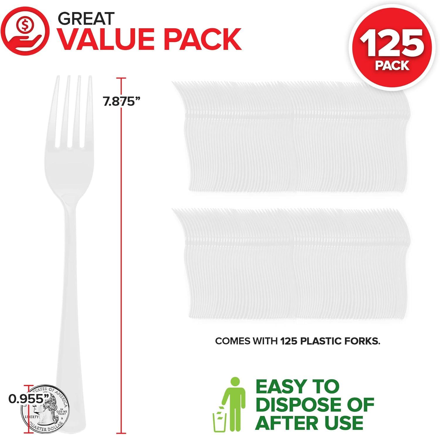 image125Count Plastic Forks Disposable Silverware for Dinner Heavy Duty Utensils Heavyweight Party Flatware Bulk Cutlery in Black Stock Your HomeWhite
