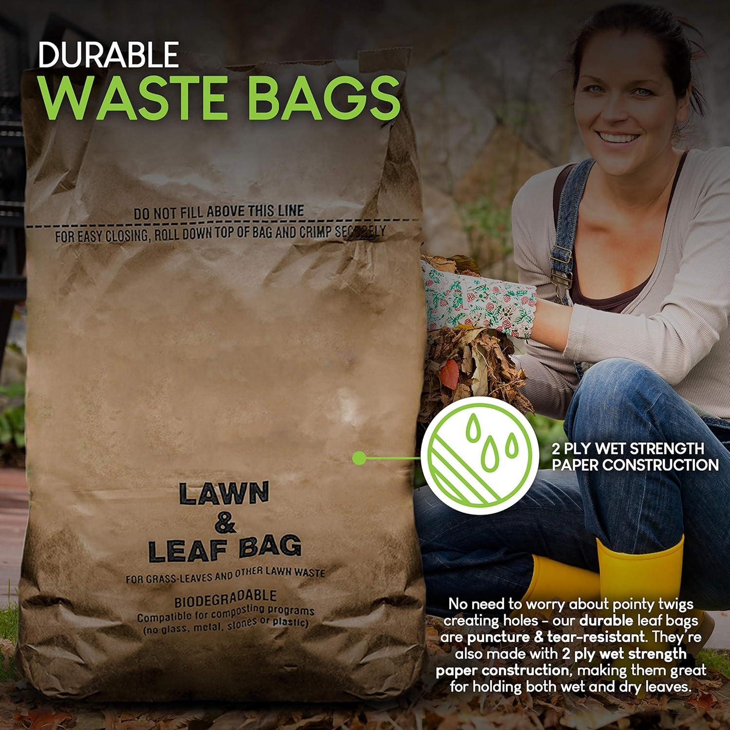 image30 Gallon Kraft Lawn and Leaf Bags 20 Pack EcoFriendly Heavy Duty Large Paper Trash Bags Tear Resistant Yard Waste Bags for Grass Clippings Wet and Dry Leaves Weeds Twigs20