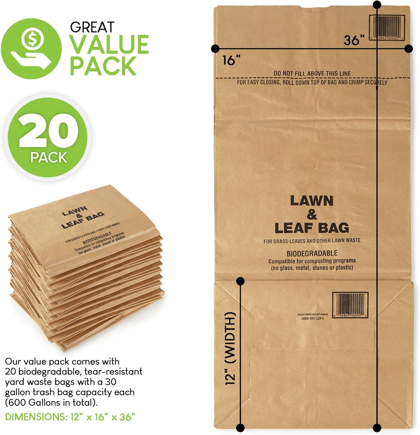 image30 Gallon Kraft Lawn and Leaf Bags 20 Pack EcoFriendly Heavy Duty Large Paper Trash Bags Tear Resistant Yard Waste Bags for Grass Clippings Wet and Dry Leaves Weeds Twigs20