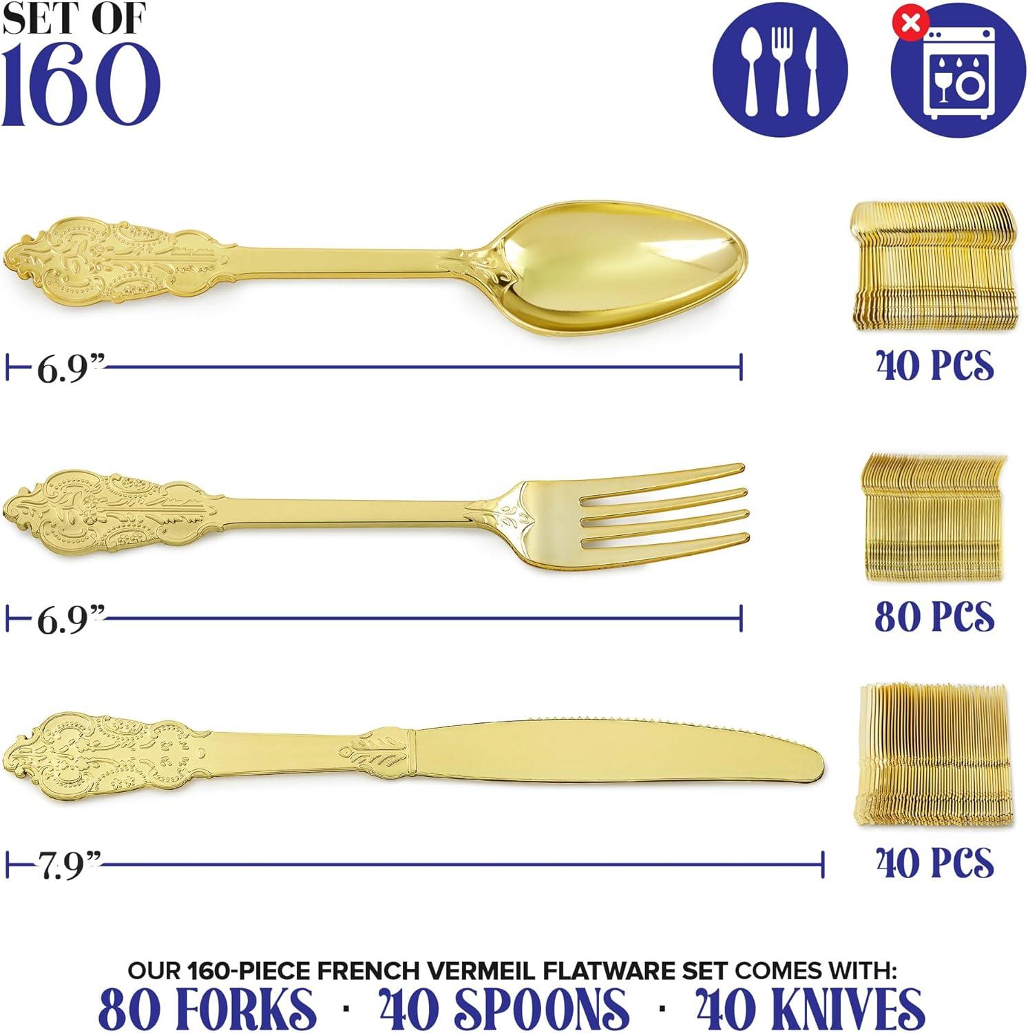 image300 Pcs Gold Plastic Silverware Set 100 Forks Spoons Knives Heavy Duty Disposable Utensils Heavyweight Cutlery Elegant Flatware for Dinner Party Wedding Holiday PartiesGold