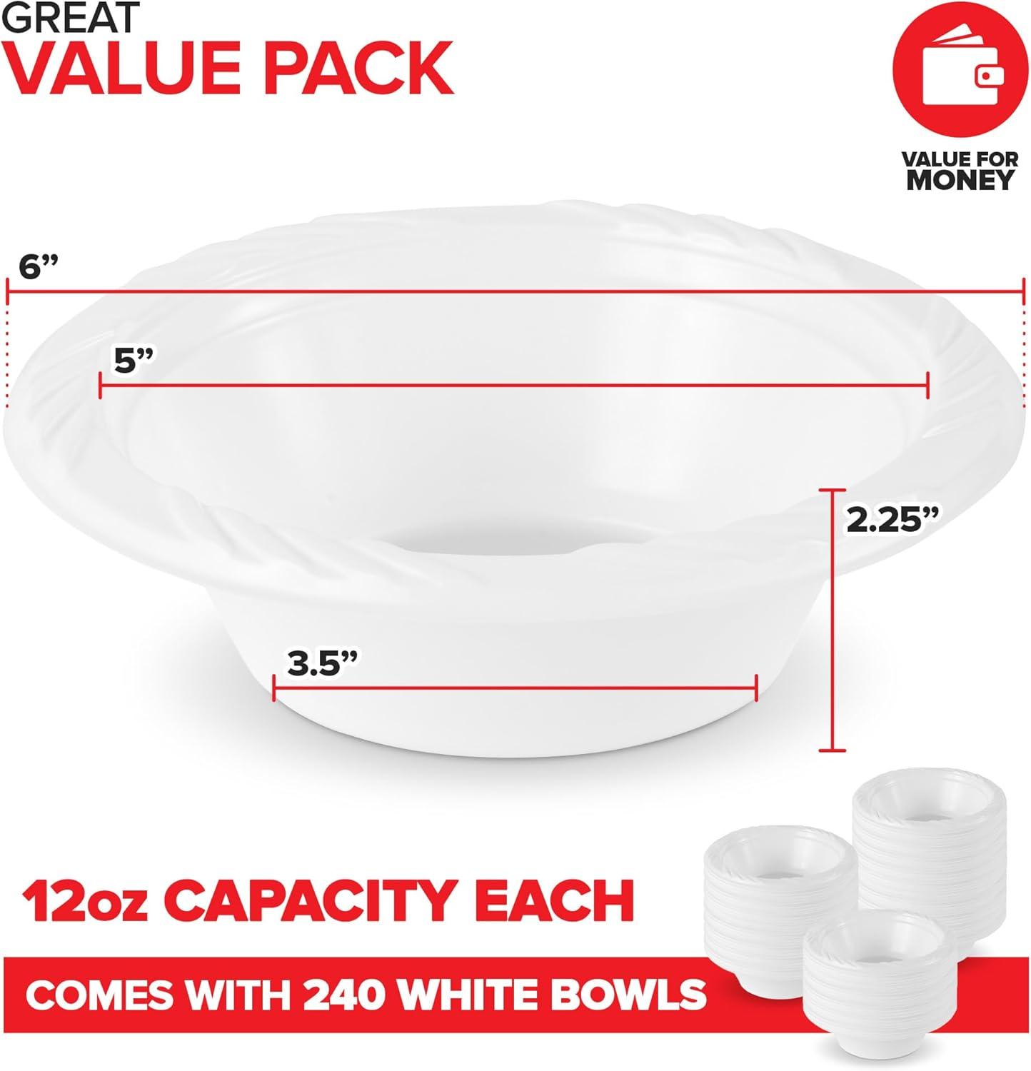 imageStock Your Home 120 Pack 12 oz Elegant White Plastic Bowls for Parties Small Disposable Bowl for Fancy Dinner or Cocktail Party Soup and Salad Thick and Sturdy240