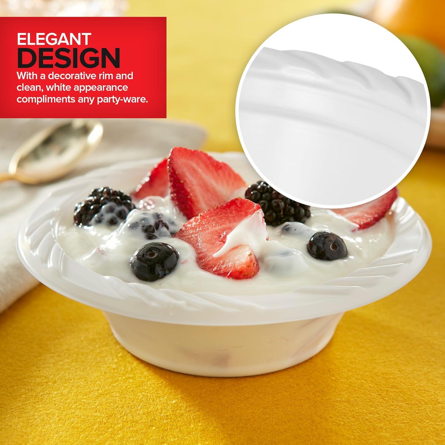 imageStock Your Home 120 Pack 12 oz Elegant White Plastic Bowls for Parties Small Disposable Bowl for Fancy Dinner or Cocktail Party Soup and Salad Thick and Sturdy120